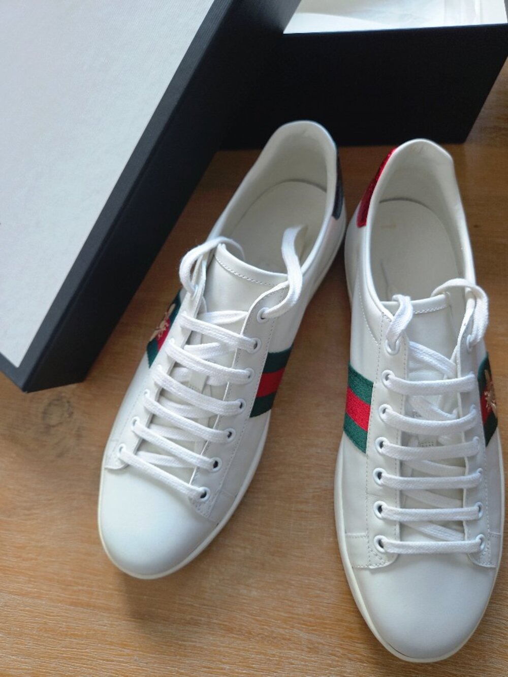 Gucci Ace Bee Sneakers EU 41 White Leather + Box Dust Bags